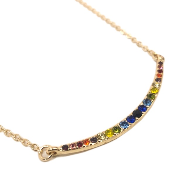 Amelia Rue Swarovski Rainbow Pride Bar Necklace NIB - Picture 2 of 6
